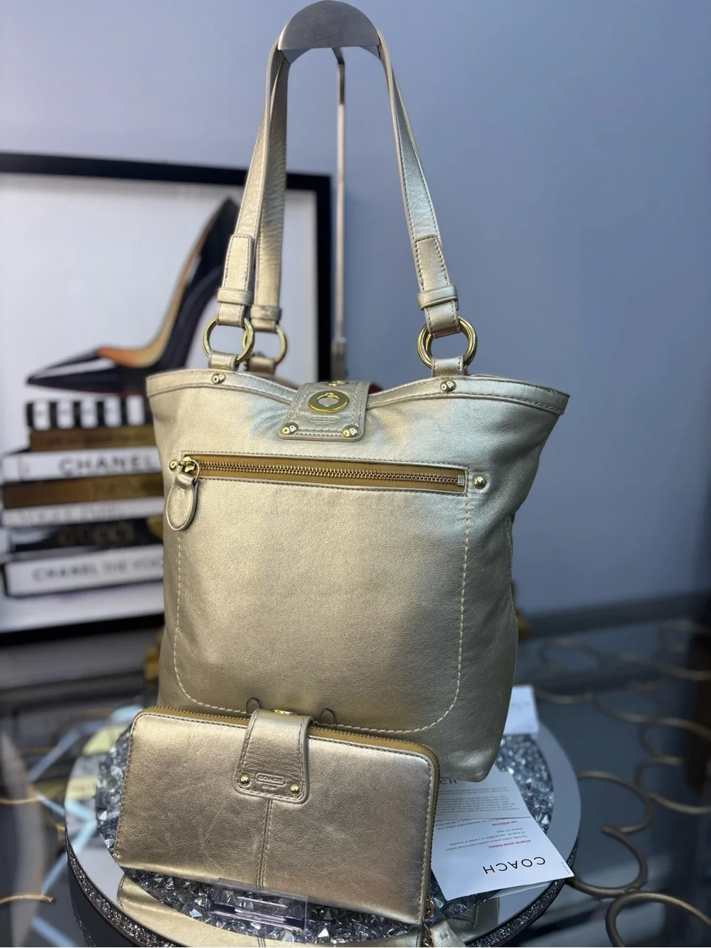 Coach 2009 Lily Legacy Metallic Gold Shoulder Bag w/matching wallet NWOT